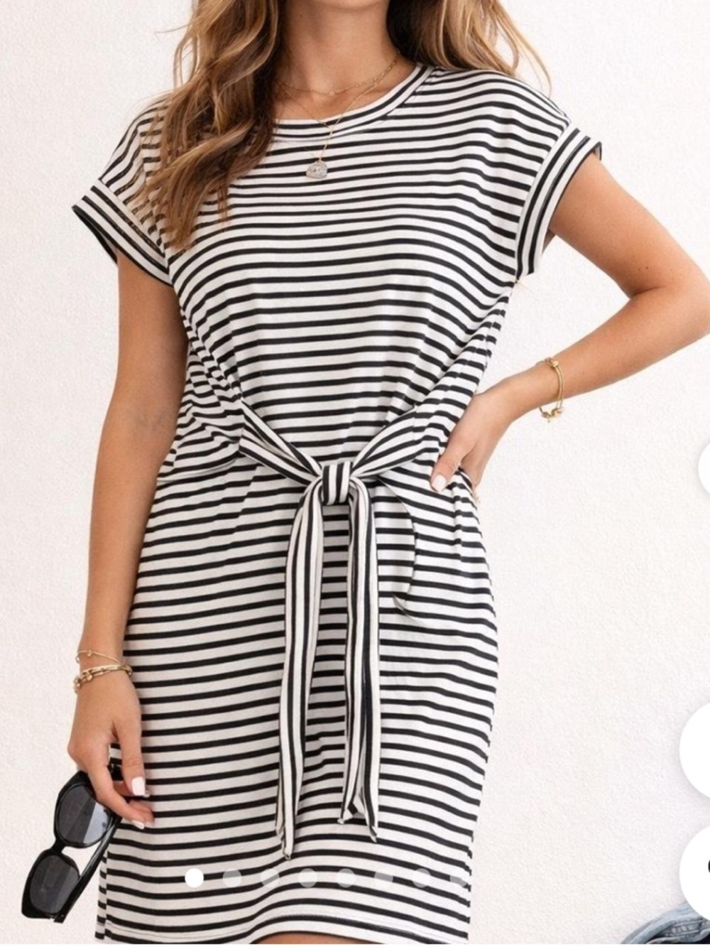 J. Crew Tie Waist Striped Tee Shirt Dress Black & White Size XL